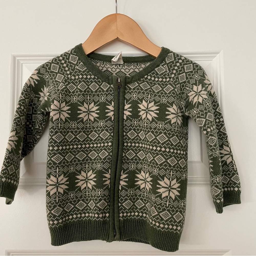 kate quinn green nordic snowflake zip up sweater